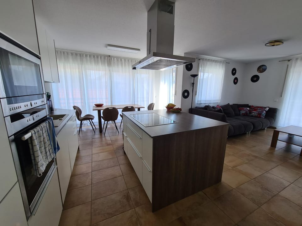 Kitchen or kitchenette, Living room, Dining area, stove