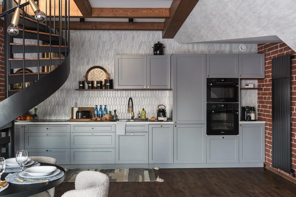 Kitchen or kitchenette, microwave, oven, toaster, kitchen, kitchen
