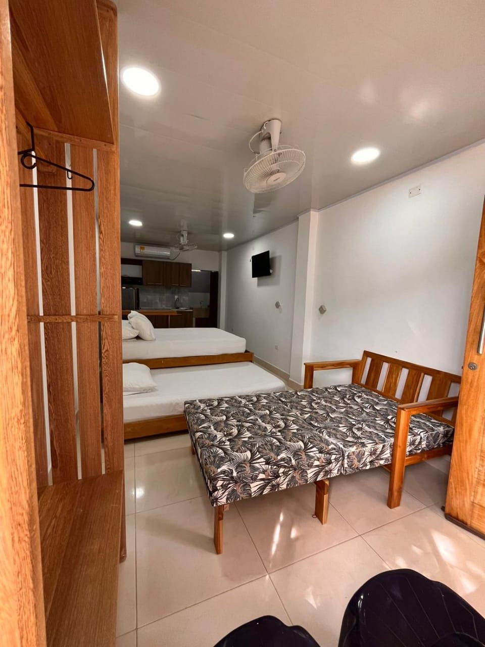 Bed, wardrobe