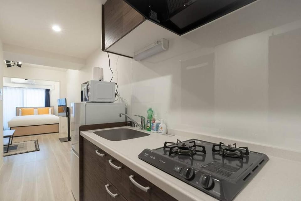 Kitchen or kitchenette, stove