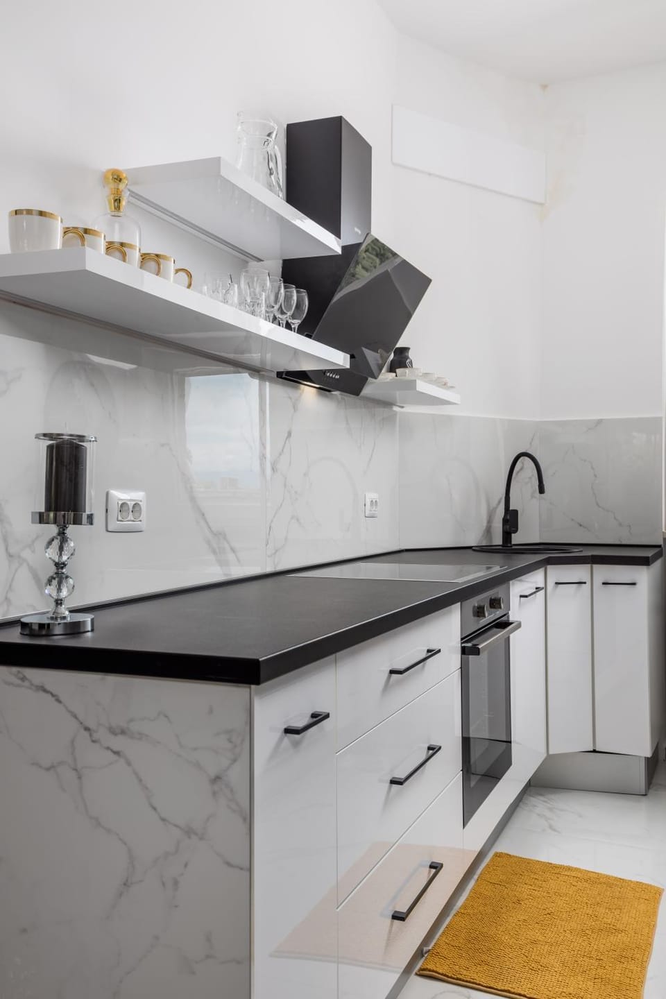 Kitchen or kitchenette, stove