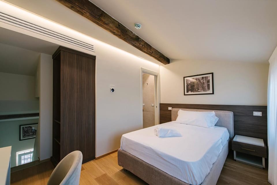 Bed, wardrobe