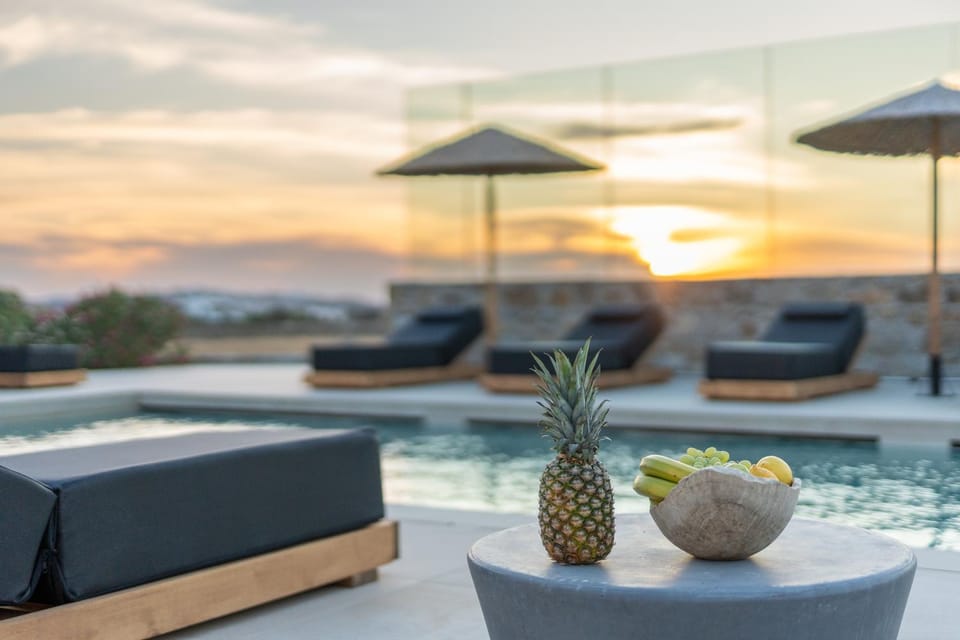 Pool view, Sunset, sunbed