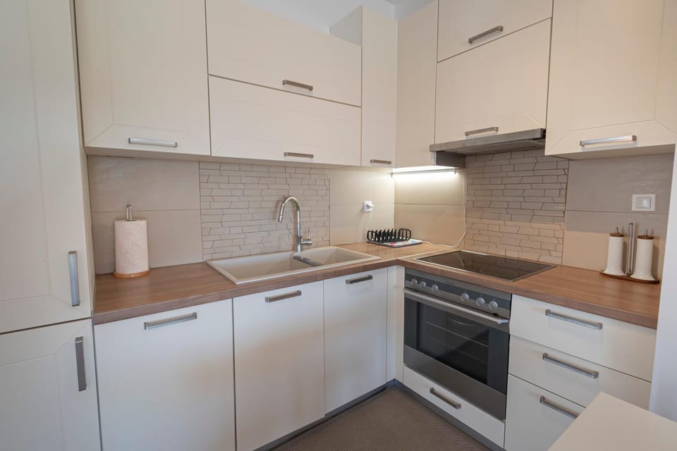 Kitchen or kitchenette, oven