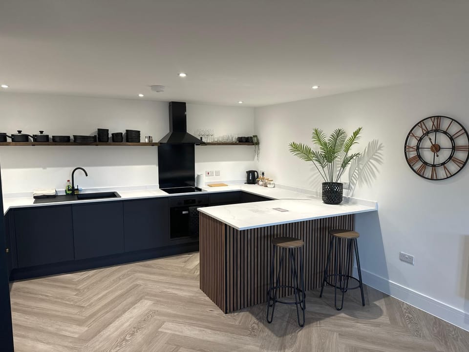 Kitchen or kitchenette, stove