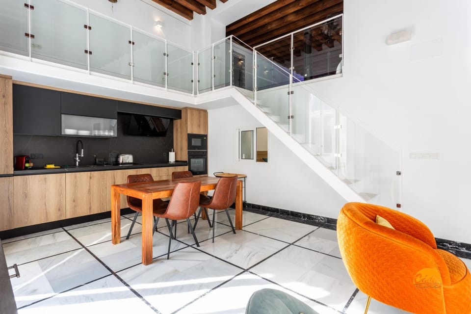 Kitchen or kitchenette, Living room, Dining area, stove
