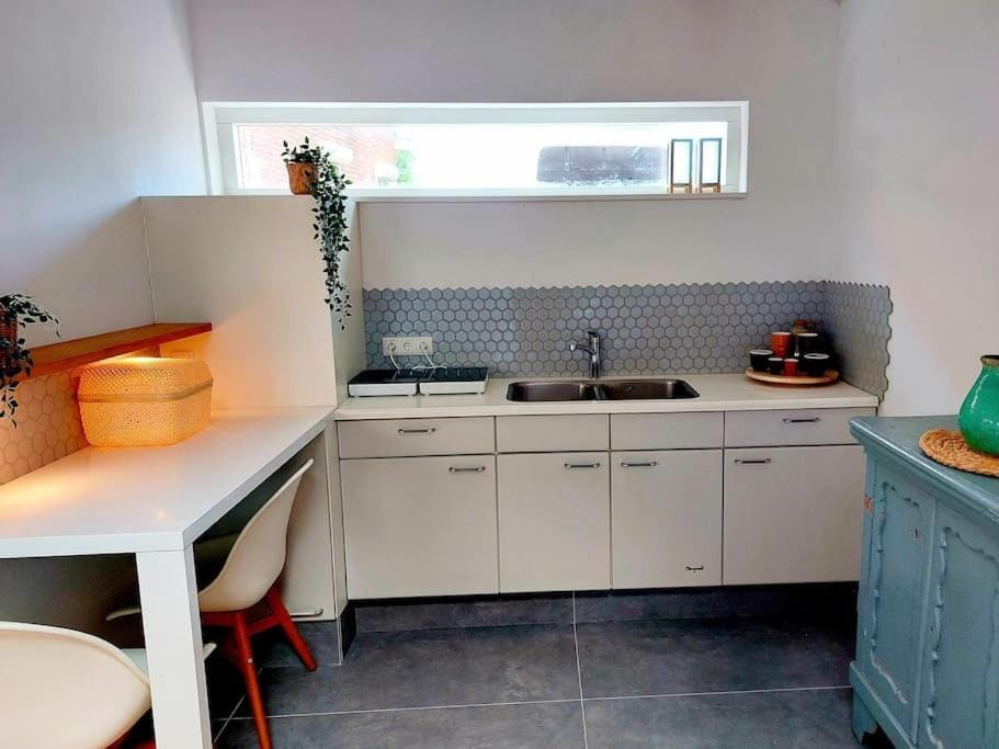 Kitchen or kitchenette, stove