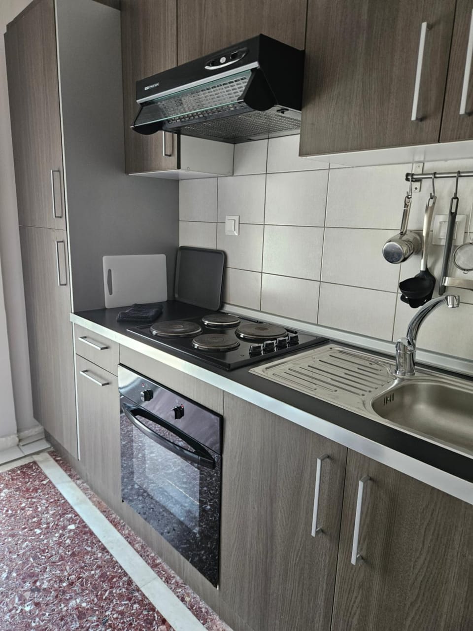 Kitchen or kitchenette, stove