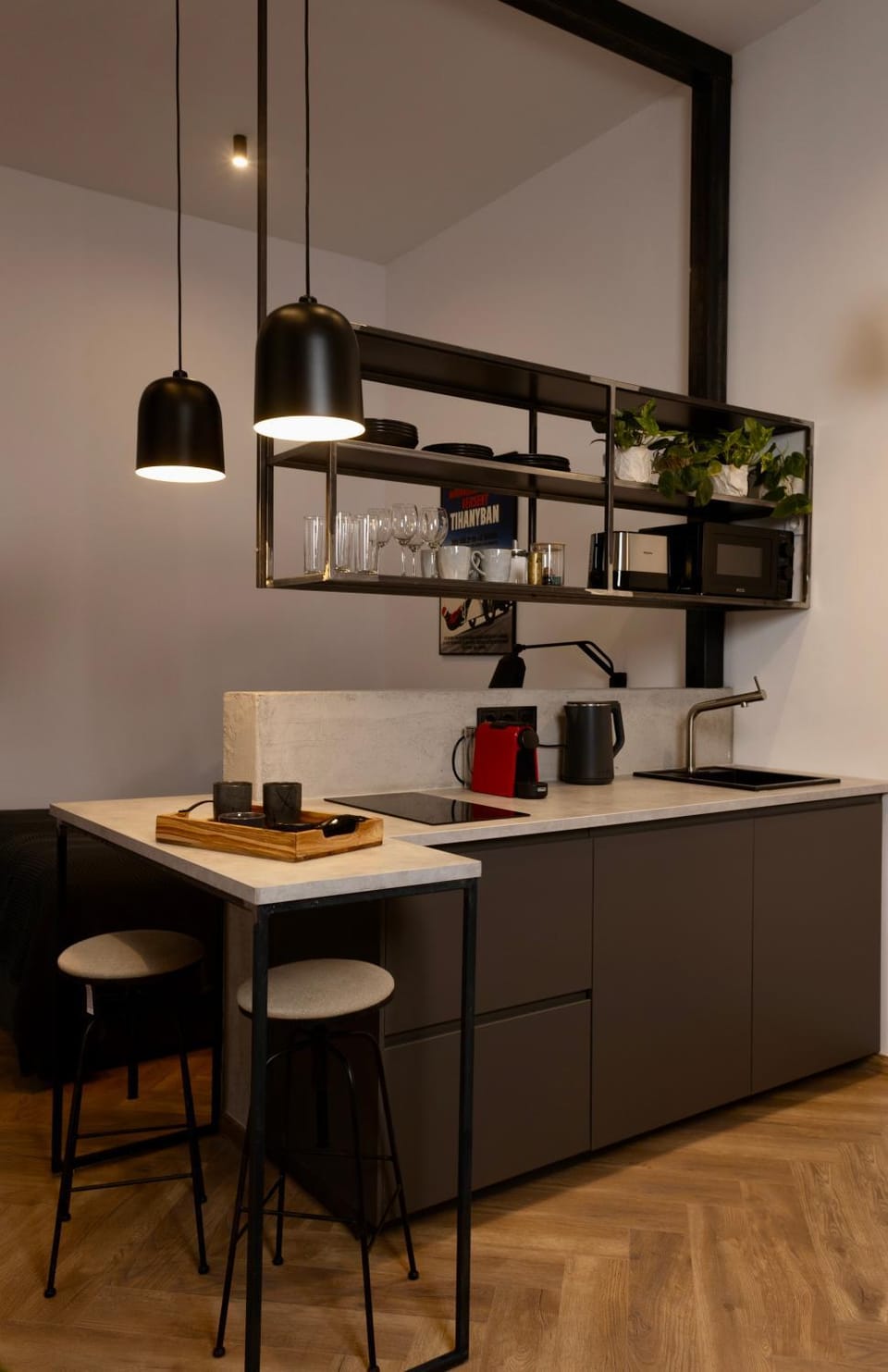 Kitchen or kitchenette, stove, toaster