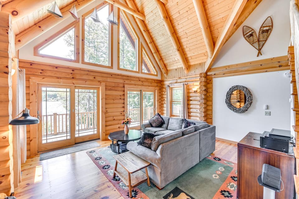 Lakefront Corinth Log Home: Private Dock, Fire Pit House in Great Sacandaga Lake