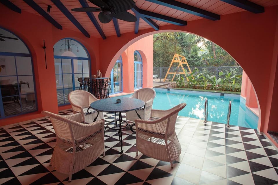 Patio, Living room, Seating area, Dining area, Pool view, Swimming pool, sunbed