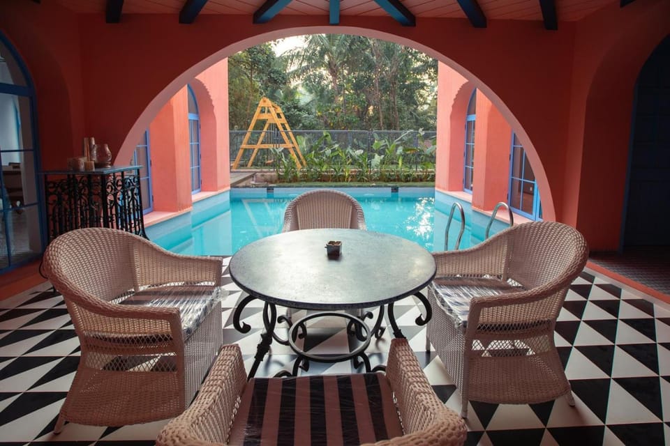 Patio, Living room, Seating area, Pool view, Swimming pool, sunbed