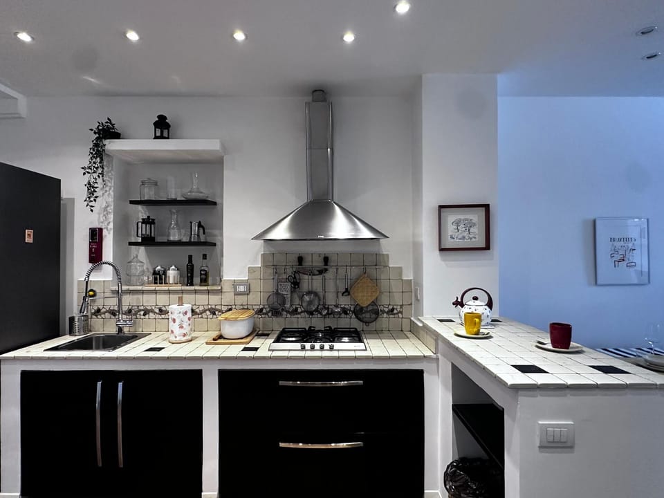 Kitchen or kitchenette, stove