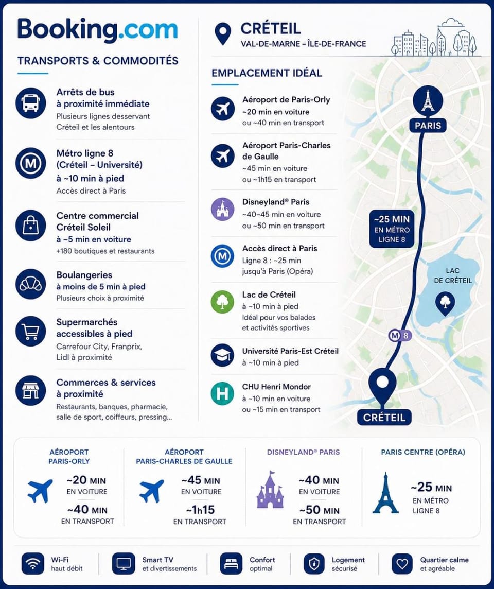 Charmant studio Créteil proche Paris, Disneyland, hôpitaux, aéroports Apartment in Saint-Maur-des-Fossés