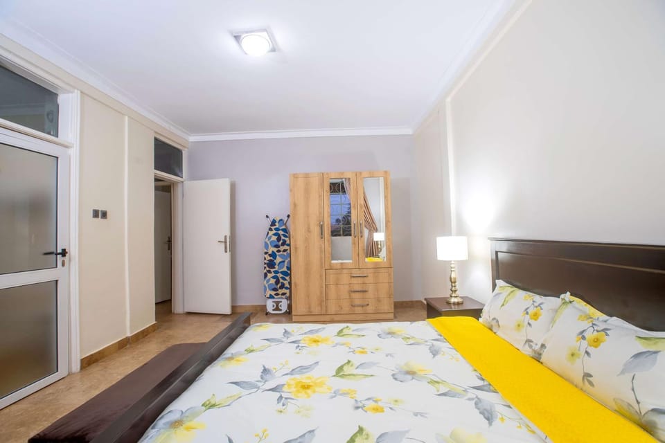 Bed, Bathroom, flat iron, internet, towels, wardrobe