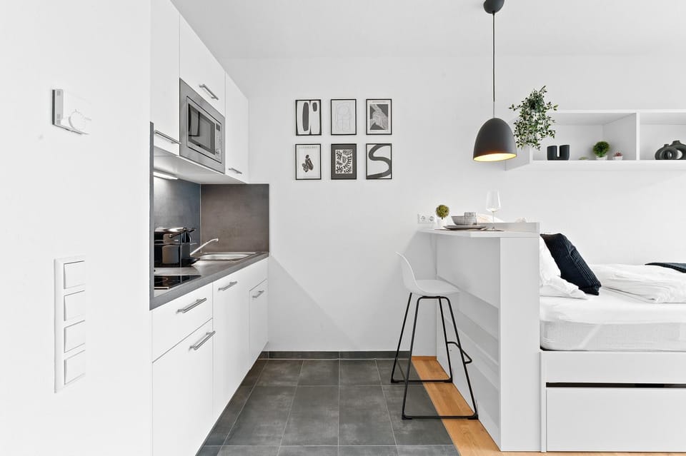 Kitchen or kitchenette, Living room, Seating area