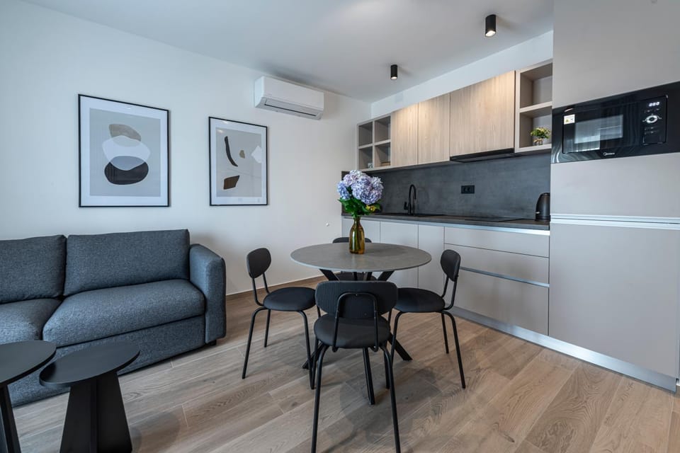 Kitchen or kitchenette, Living room, Seating area, stove, air conditioner