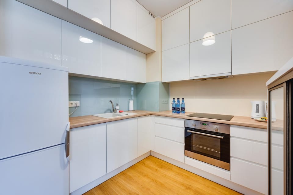 Kitchen or kitchenette, stove