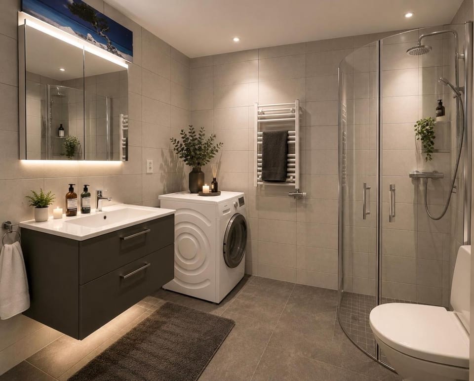 Shower, Bathroom, washing machine, dryer