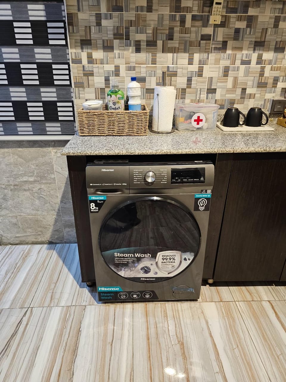 Kitchen or kitchenette, laundry, washing machine, washing machine, washing machine, dryer