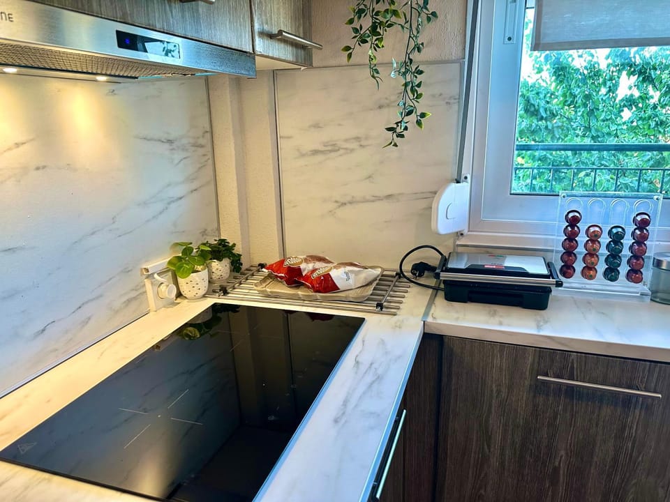 Kitchen or kitchenette, stove