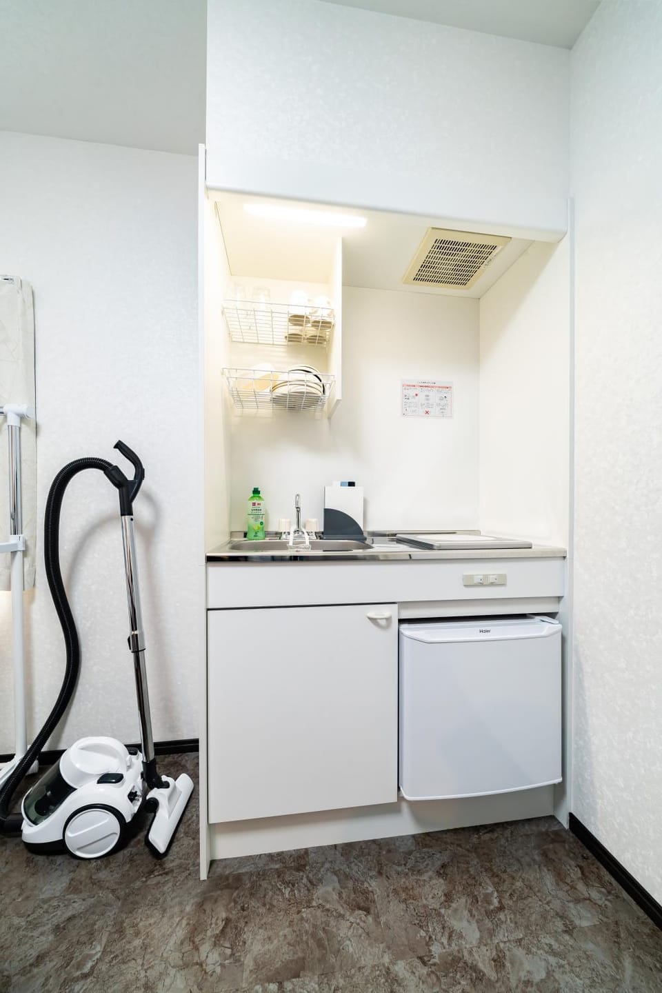 Kitchen or kitchenette, stove