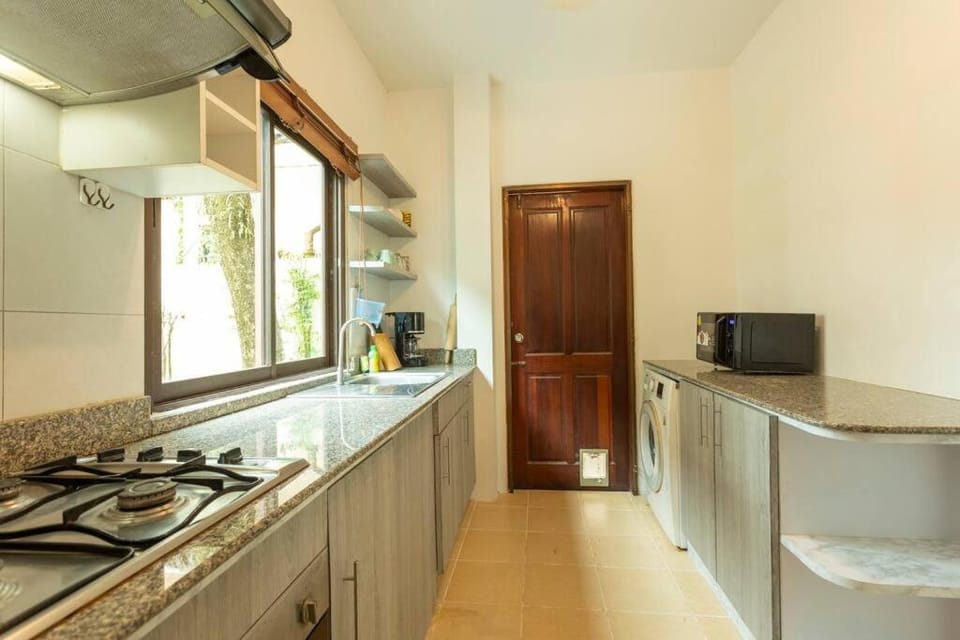 Kitchen or kitchenette, stove