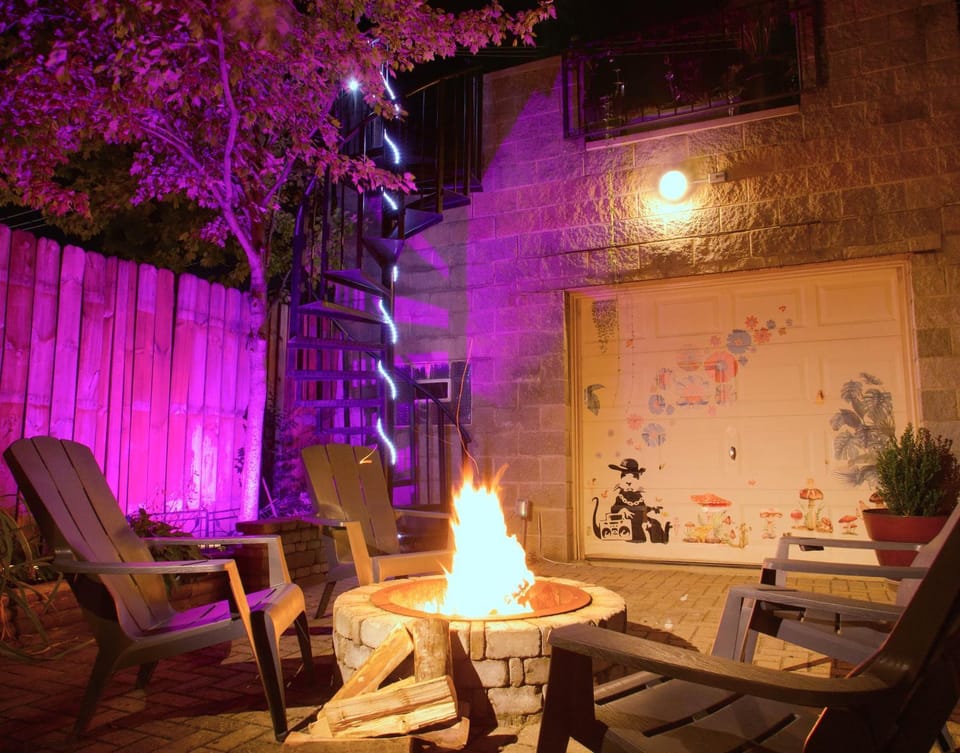 Patio, Night, Seating area