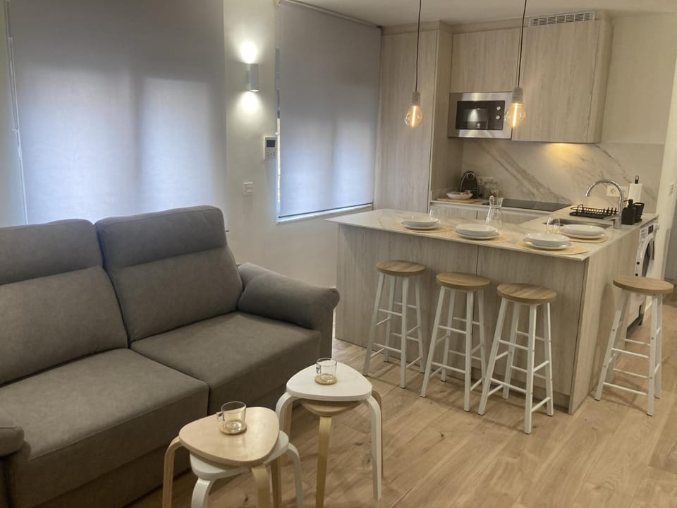 Kitchen or kitchenette, Living room, Dining area, stove