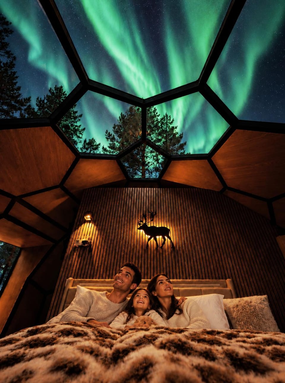 Bed, Night, Natural landscape, View (from property/room), View (from property/room), Photo of the whole room, Bedroom, Garden view, Landmark view, Family, Inner courtyard view