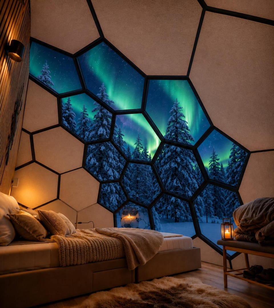 Bed, Night, Natural landscape, Photo of the whole room, Bedroom