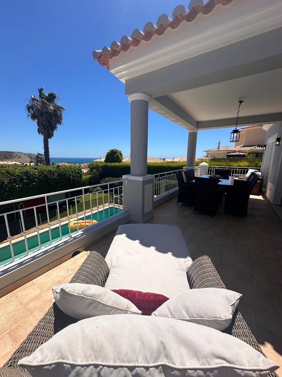 View (from property/room), Balcony/Terrace, Pool view, sunbed