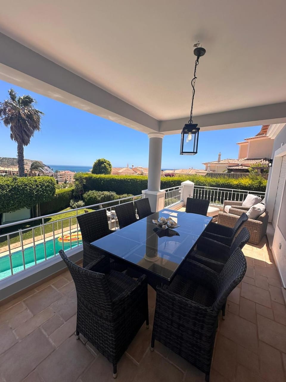 View (from property/room), Balcony/Terrace, Seating area, Dining area, Pool view, Swimming pool