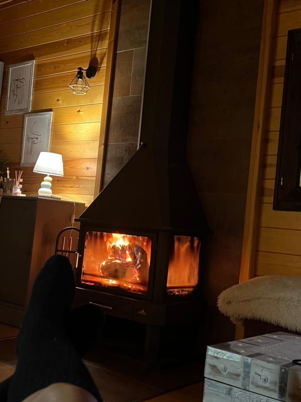 Night, fireplace, heating