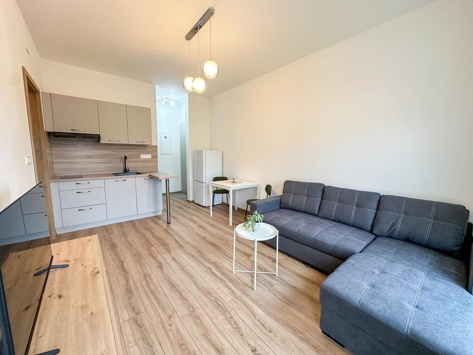 Kitchen or kitchenette, Living room, Seating area, Dining area