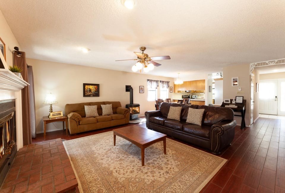 Living room, Dining area, fireplace, furniture, kitchen