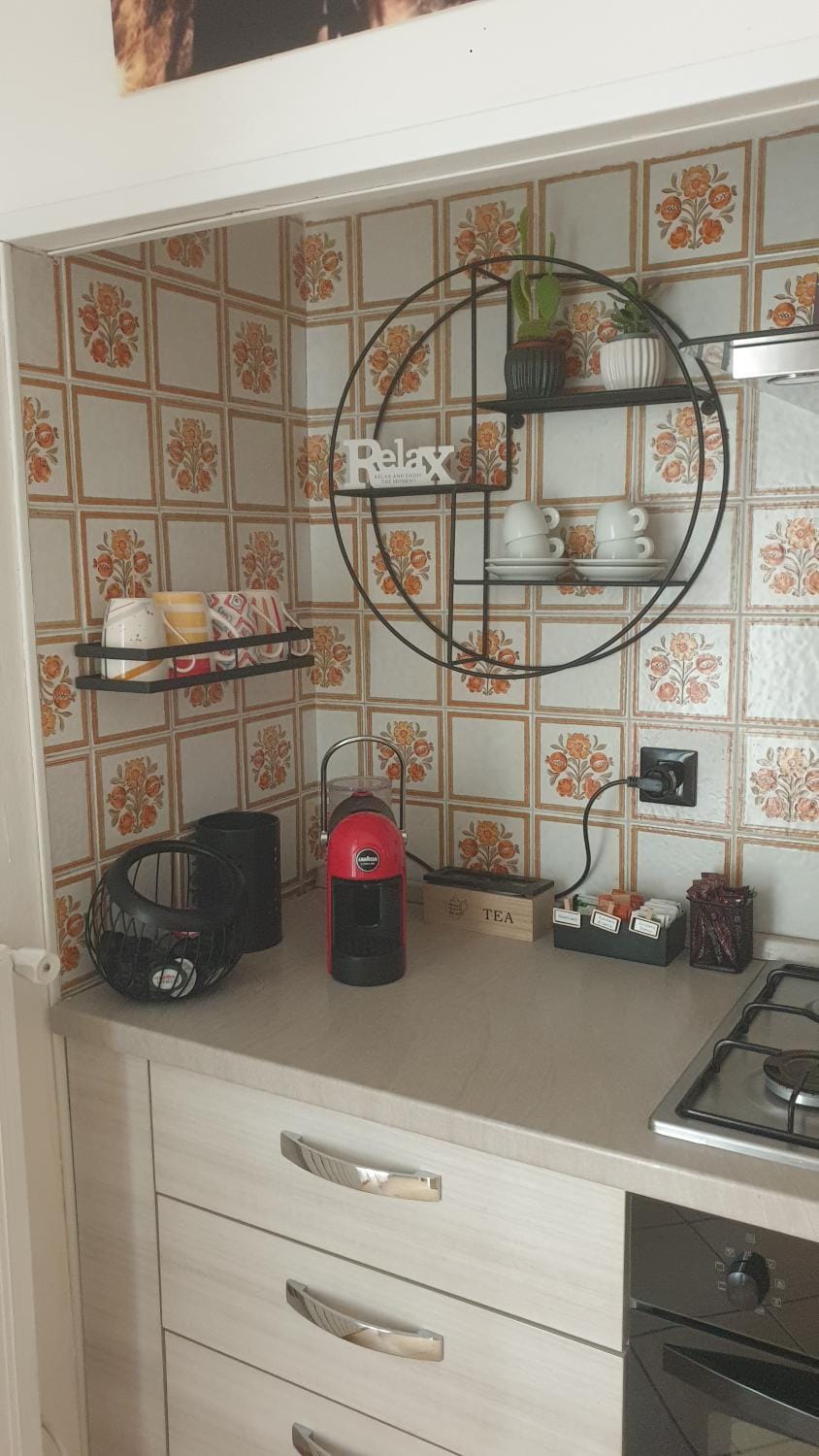 Kitchen or kitchenette, stove