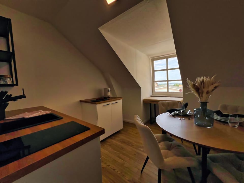 Kitchen or kitchenette, Dining area, Lake view