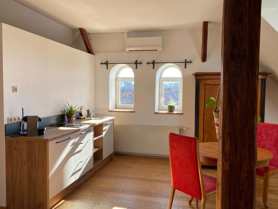 Kitchen or kitchenette, Living room, Dining area, air conditioner