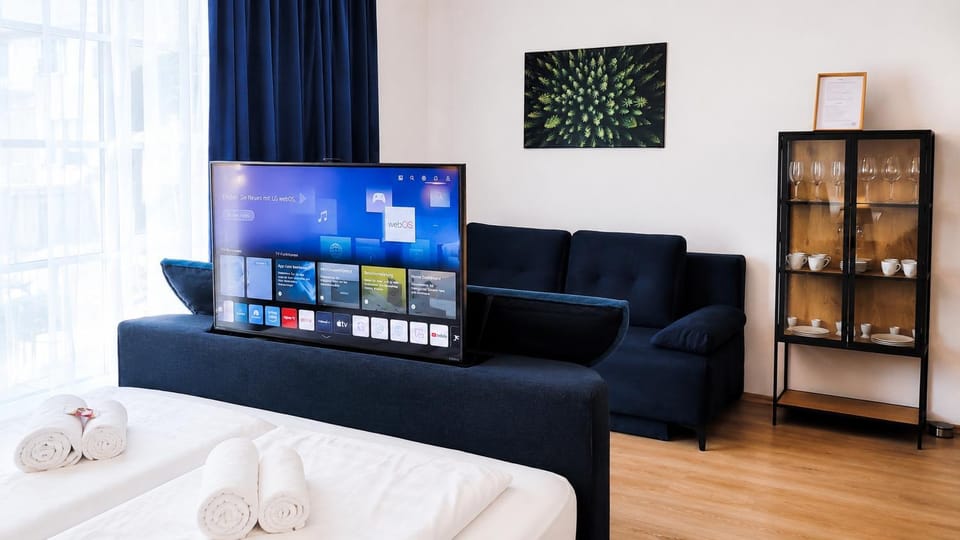 Bed, TV and multimedia, Living room, Photo of the whole room, Seating area, Bedroom