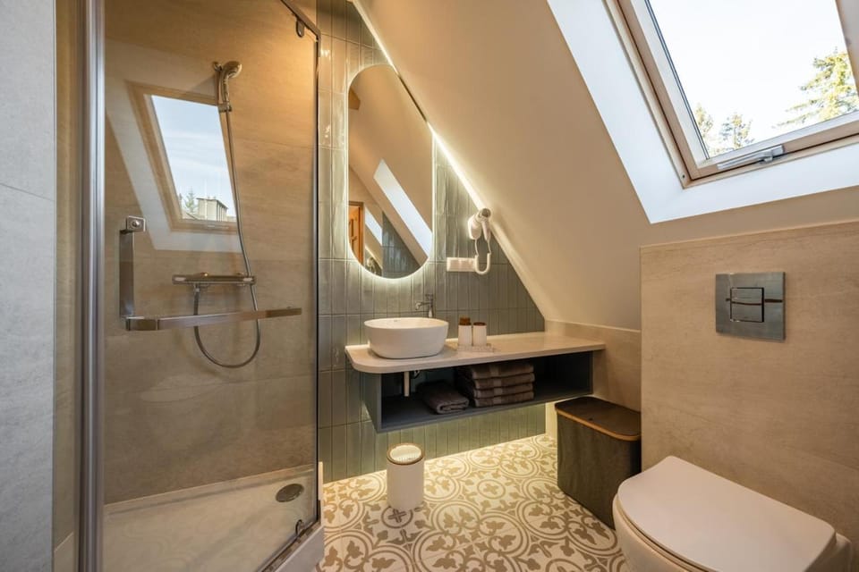 Shower, Toilet, Bathroom, hair dryier, towels