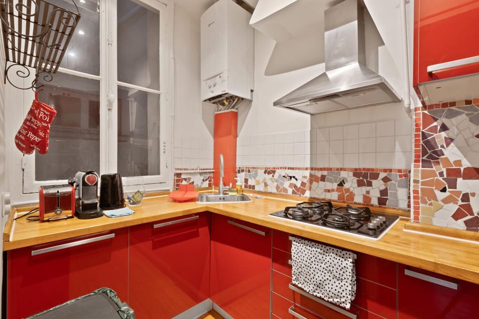 Kitchen or kitchenette, stove, toaster