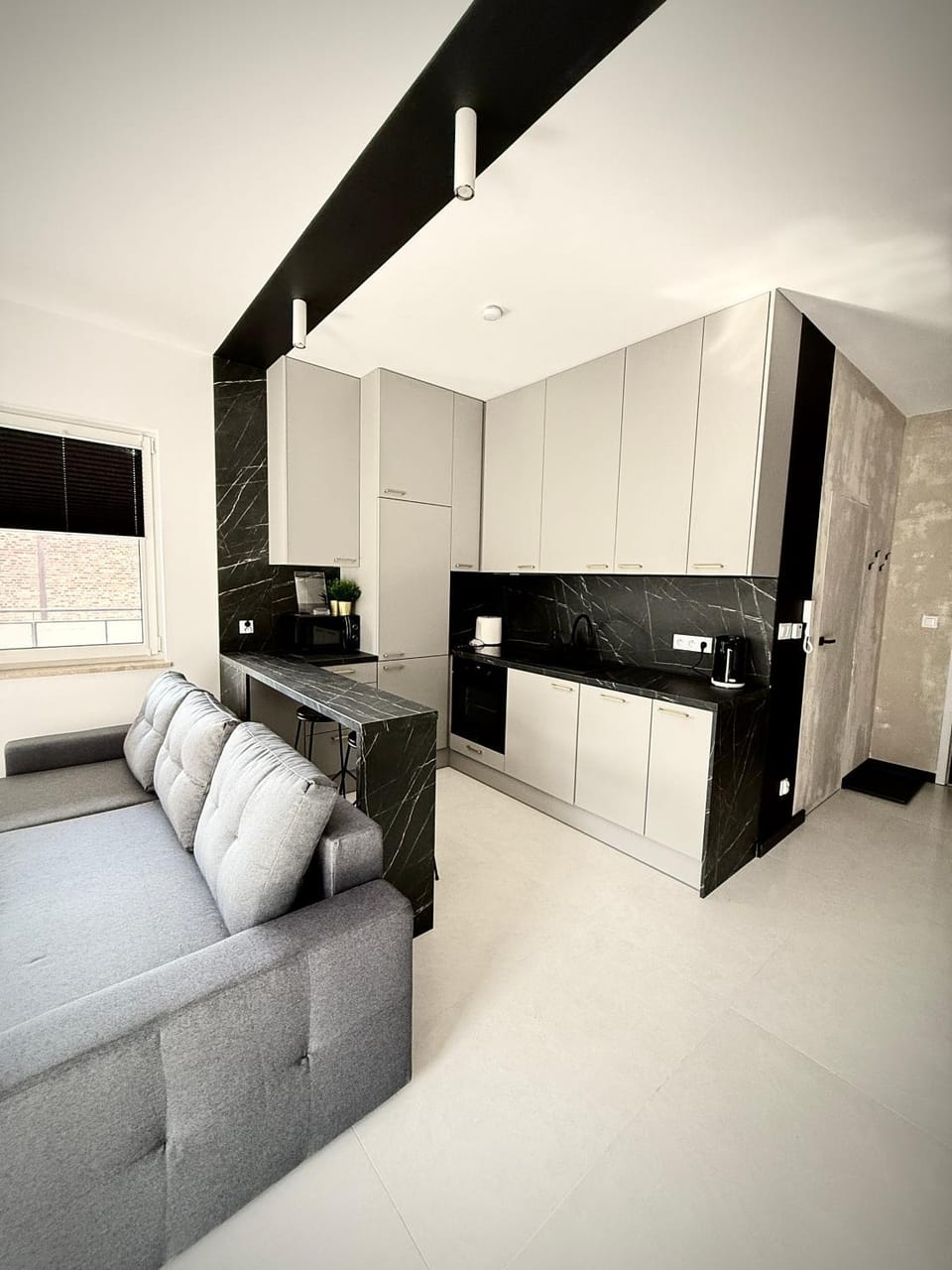 Kitchen or kitchenette, Living room, Seating area