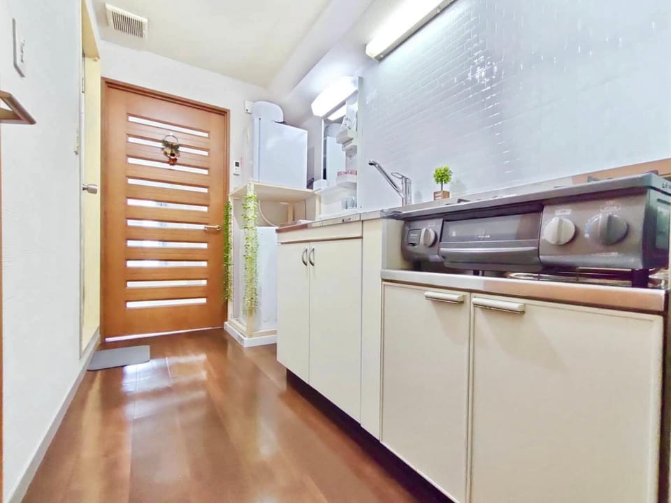 Kitchen or kitchenette, stove