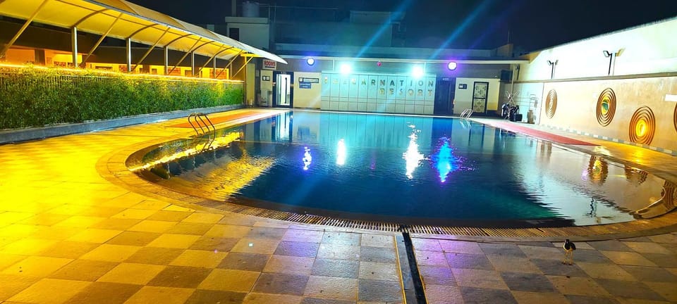 Night, Pool view, Swimming pool