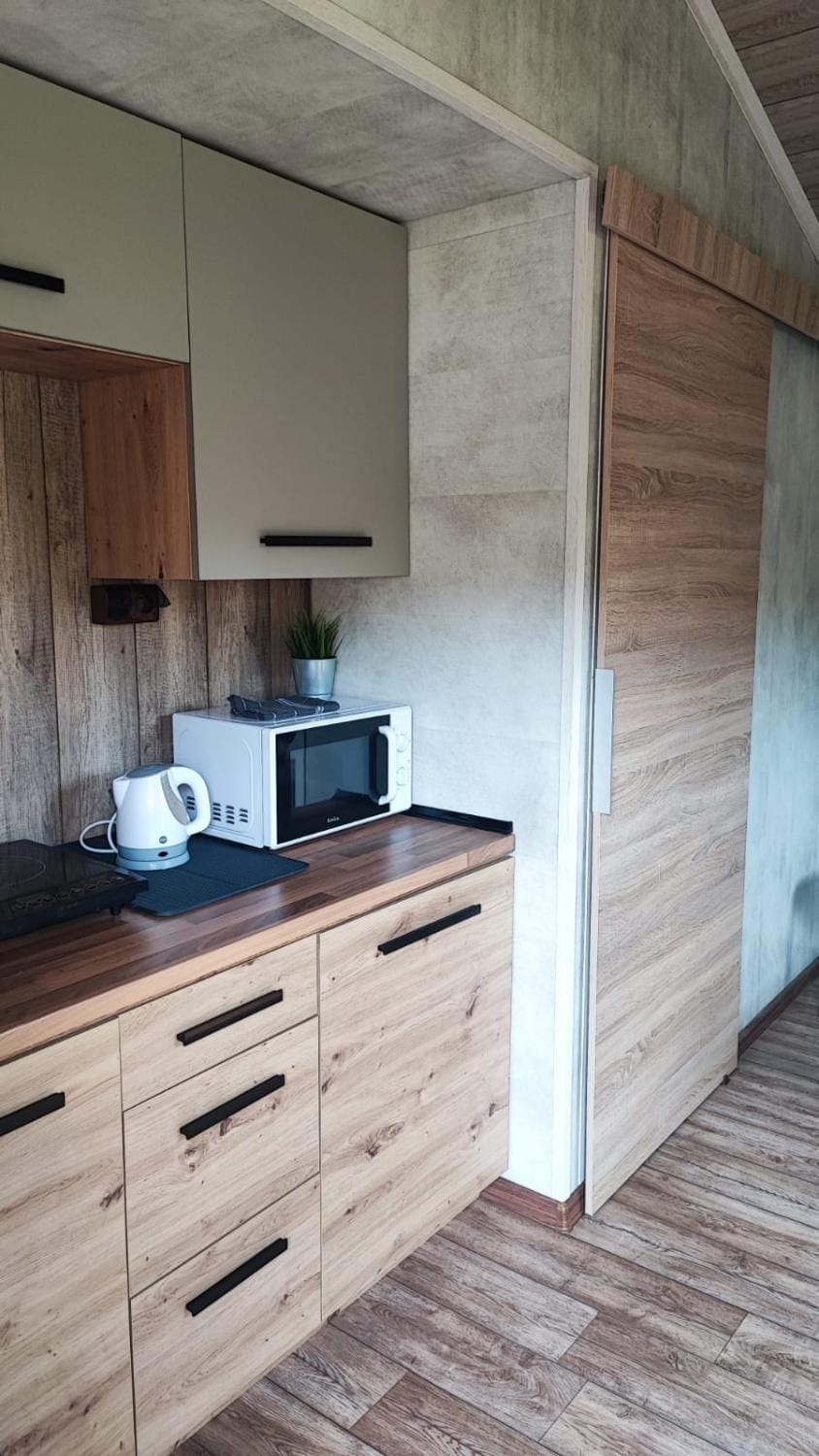 Kitchen or kitchenette, stove