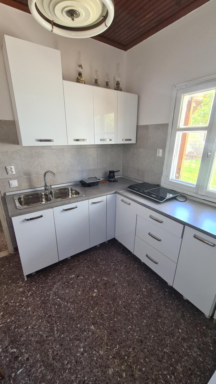 Kitchen or kitchenette, stove
