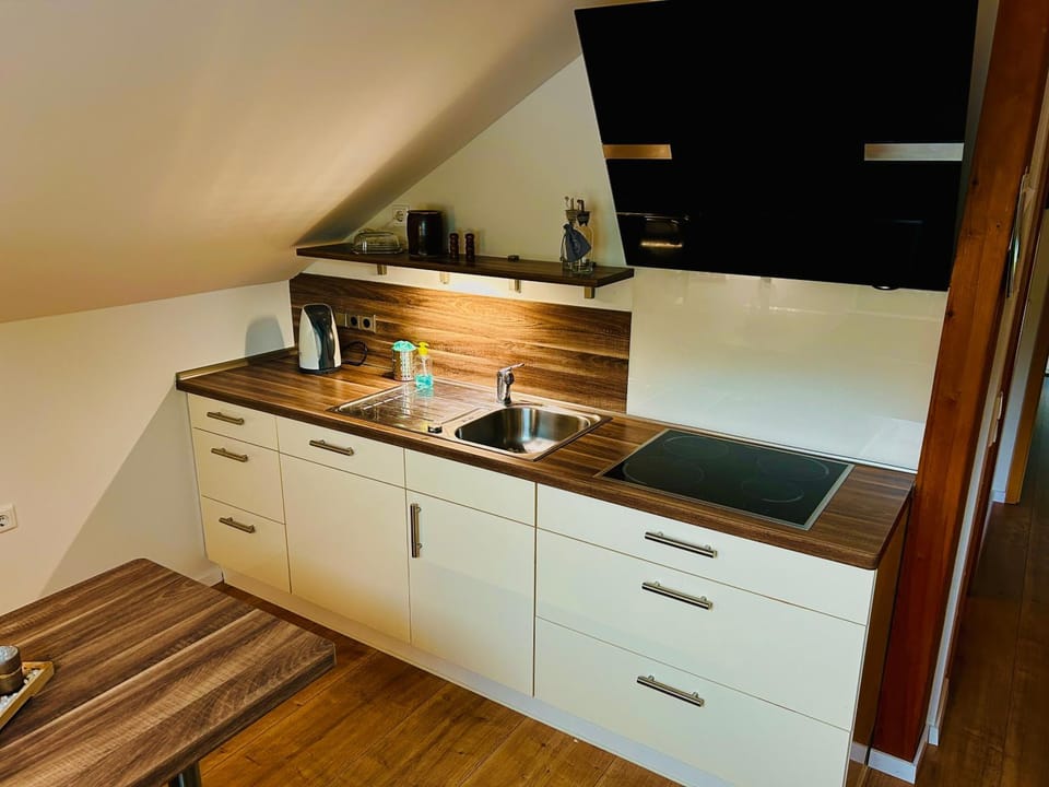 Kitchen or kitchenette, stove