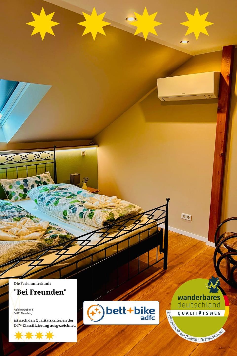 Bed, Property logo or sign, Bedroom, Certificate/Award, air conditioner