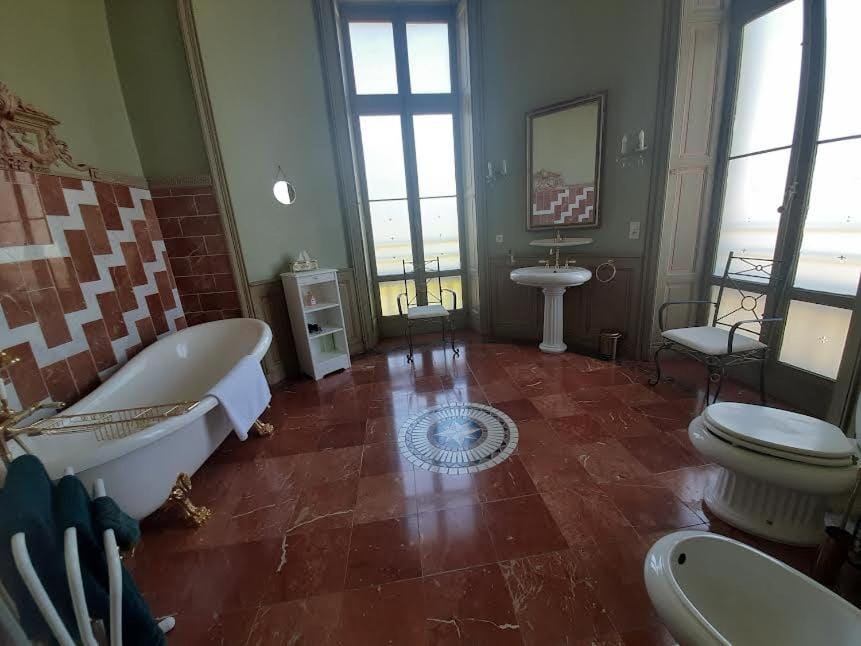 Toilet, Bathroom, Bath, bidet, hair dryier, towels